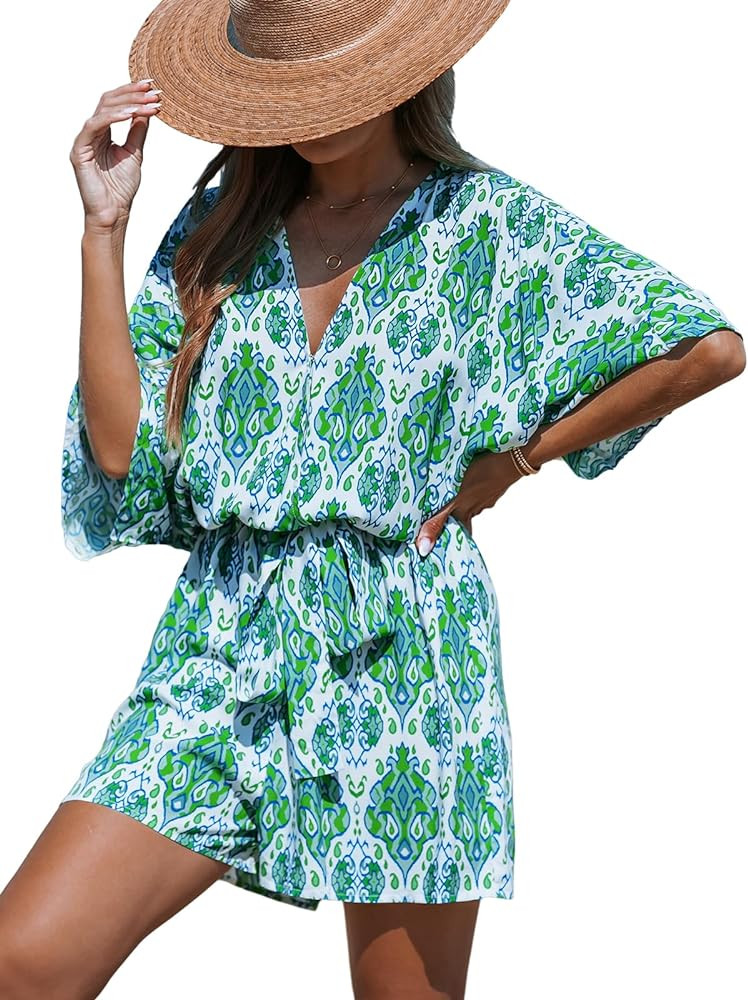 CUPSHE Rompers for Women Summer Casual V Neck Sleeveless Short Jumpsuit One Piece Outfit Beach Va... | Amazon (US)