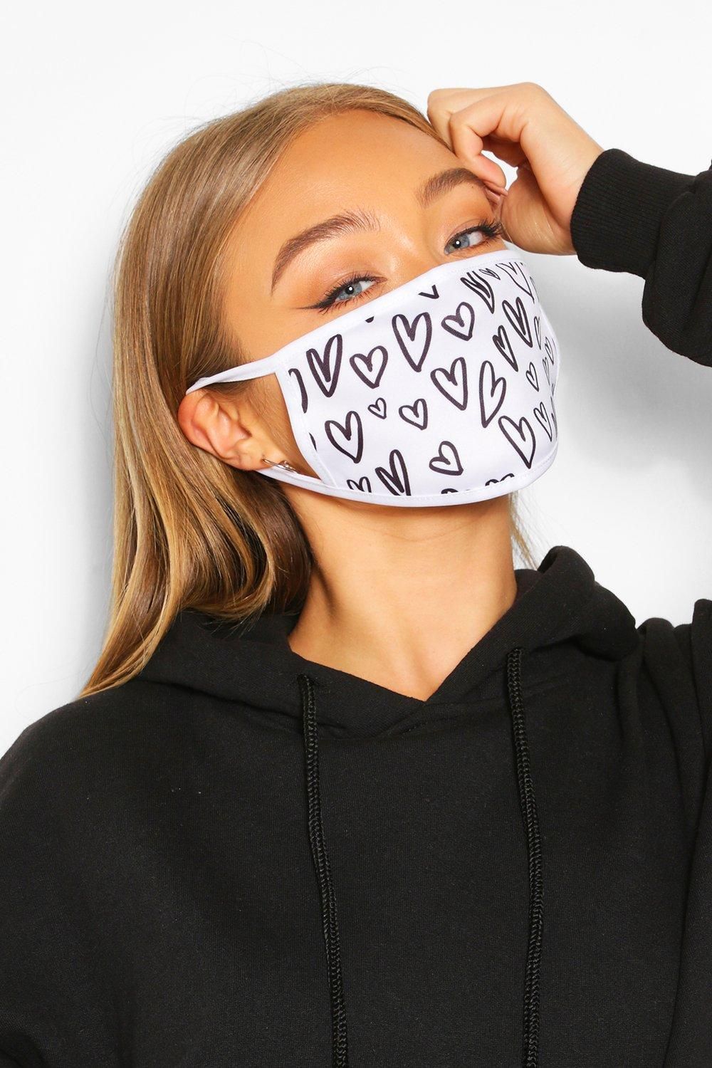 Womens Heart Fashion Face Mask - White - One Size | Boohoo.com (US & CA)
