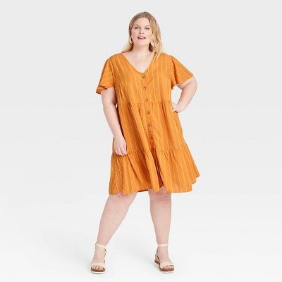 Women's Plus Size Short Sleeve Button-Front Tiered Dress - Ava & Viv™ | Target