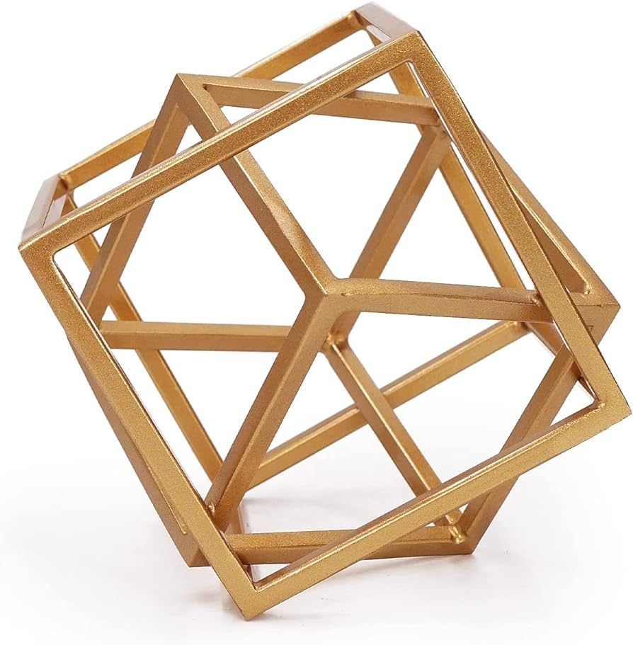 Dreamseden Geometric Sculpture, Metal Cube Decorative Ornaments Orangish Golden Home Decor Accent | Amazon (US)