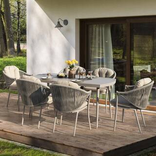 Nuu Garden 7-Piece Aluminum Outdoor Dining Set with Coffee Cushion SRD006-01C - The Home Depot | The Home Depot
