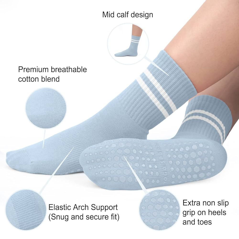 Pilates Socks with Grips for Women, Non-Slip Yoga Athletic Socks for Barre Barefoot Workout Hospi... | Amazon (US)