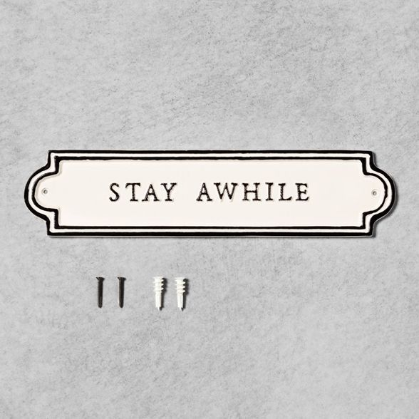 'Stay Awhile' Wall Sign Cream/Black - Hearth & Hand™ with Magnolia | Target