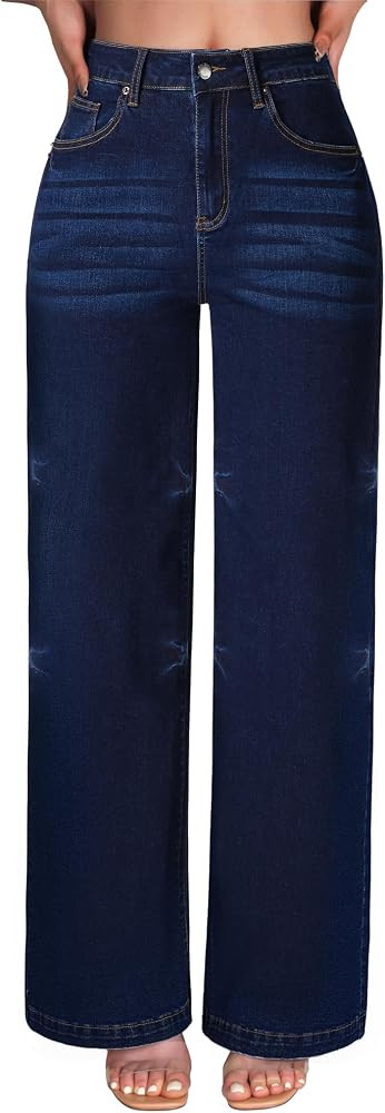 roswear Women's Wide Leg Jeans High Waisted Stretchy Denim Trouser Pants | Amazon (US)