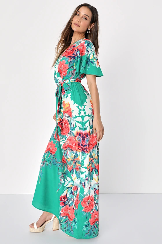 Still In Paradise Green Floral Print Maxi Dress | Lulus