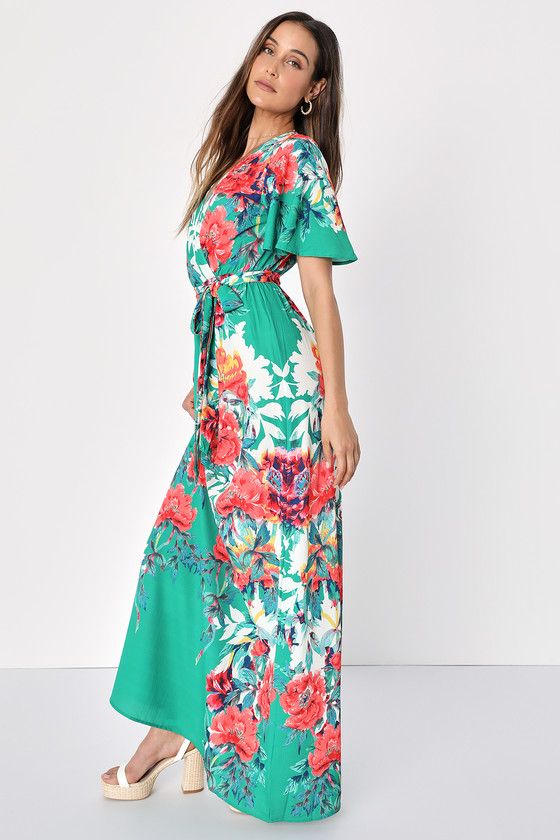 Still In Paradise Green Floral Print Maxi Dress | Lulus