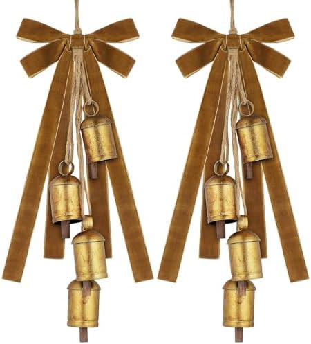 Fovths 2 Set Christmas Rustic Cow Bells with 2 Velvet Ribbons Metal Harmony Vintage Cow Bells Han... | Amazon (US)