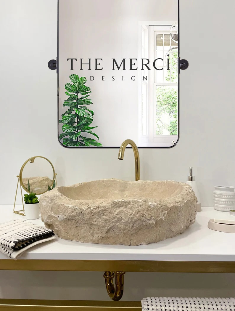 Natural Stone Beige Travertine Vessel Sink,Handmade Travertine Bathroom Vanity Sink, Vessel Sink | Etsy (US)