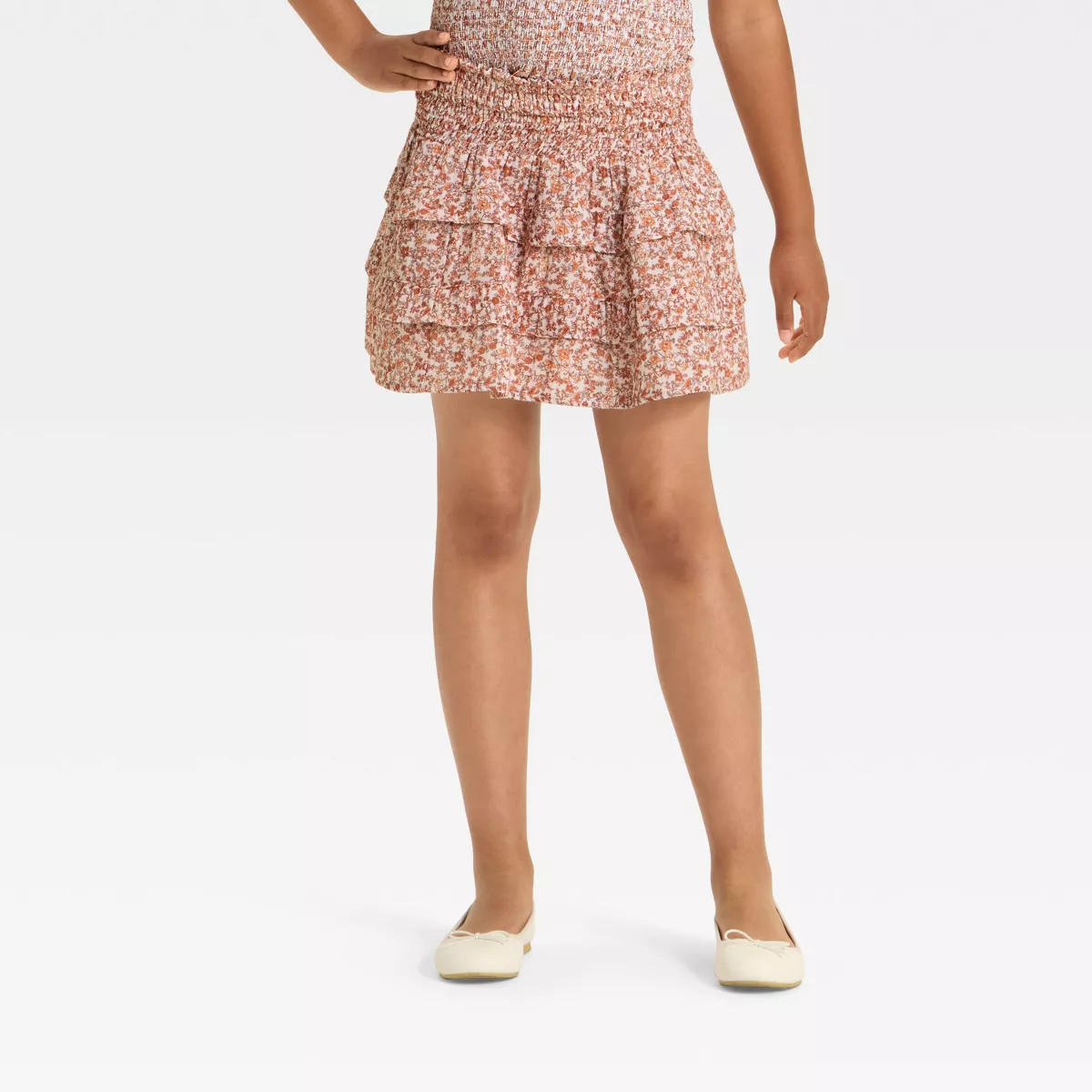 Girls' Smocked 'Floral' Ruffle Skirt - Cat & Jack™ White M: High Rise, A-Line | Target