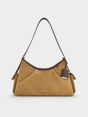 Sahara Sand Khai Recycled Suede Side-Pocket Shoulder Bag | CHARLES & KEITH | Charles & Keith US