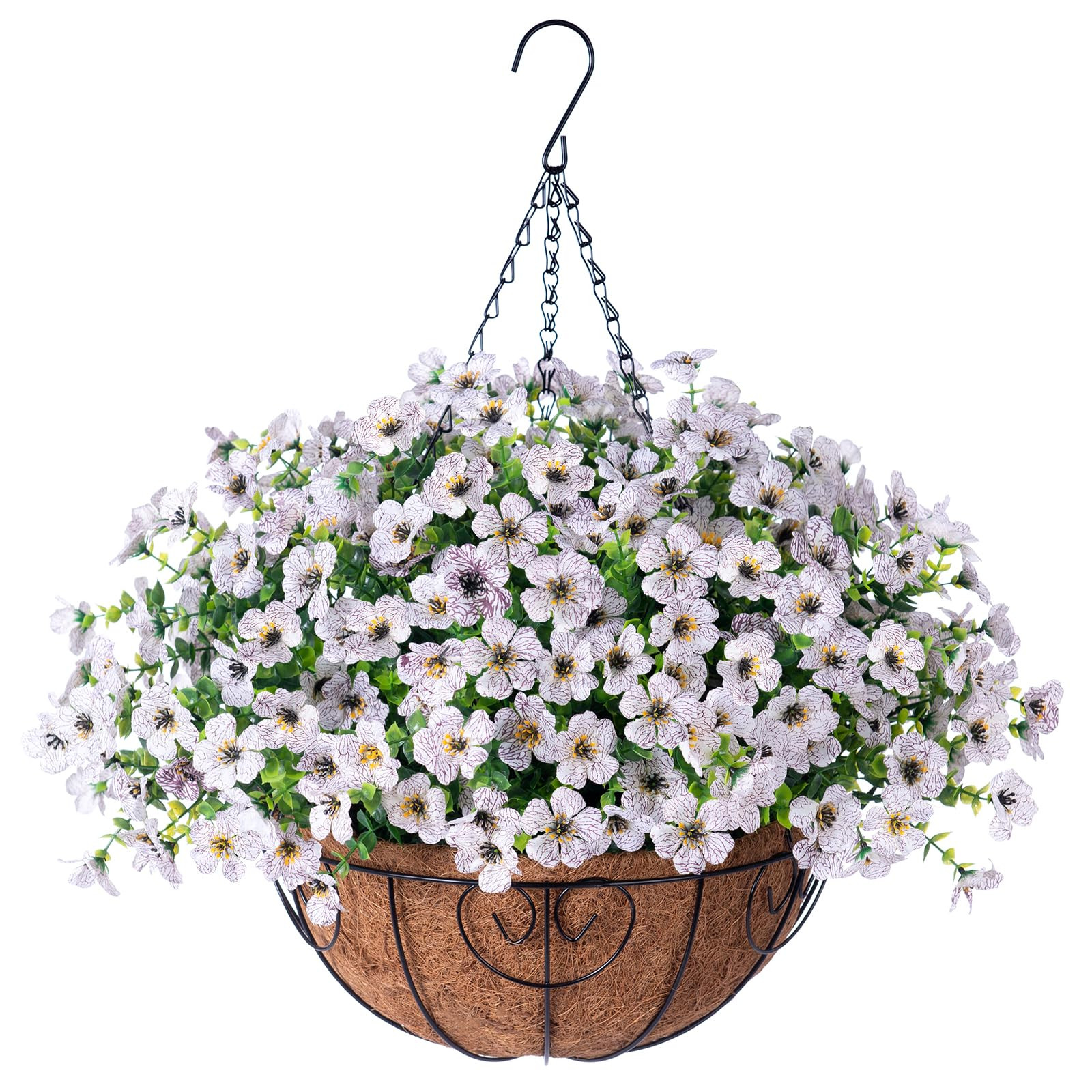 Artificial Fake Hanging White Plants Flowers Basket for Outdoor Fall Winter, Faux Silk Daisy in P... | Amazon (US)