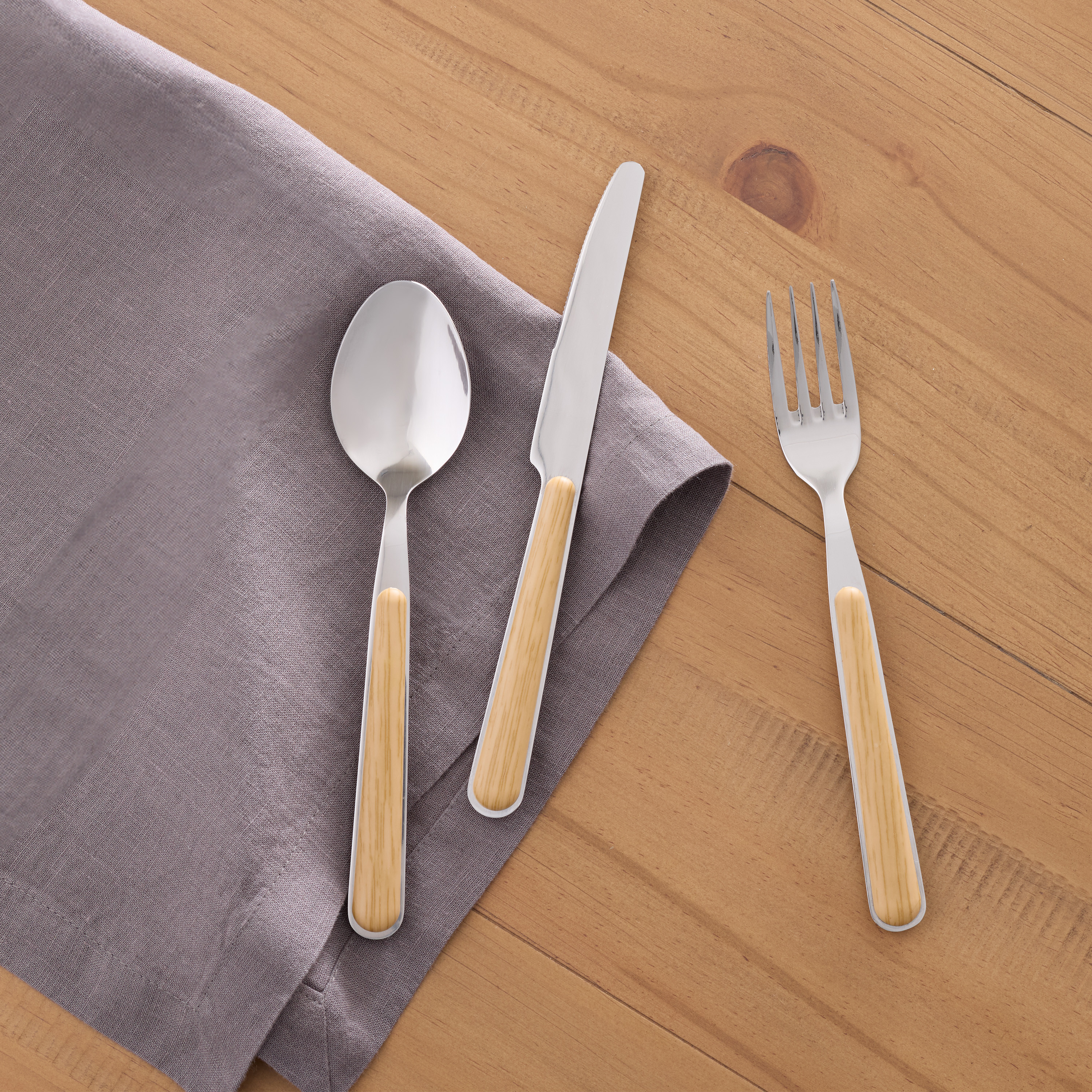 Stainless Steel and Faux Light Oak Flatware Collection - World Market | World Market