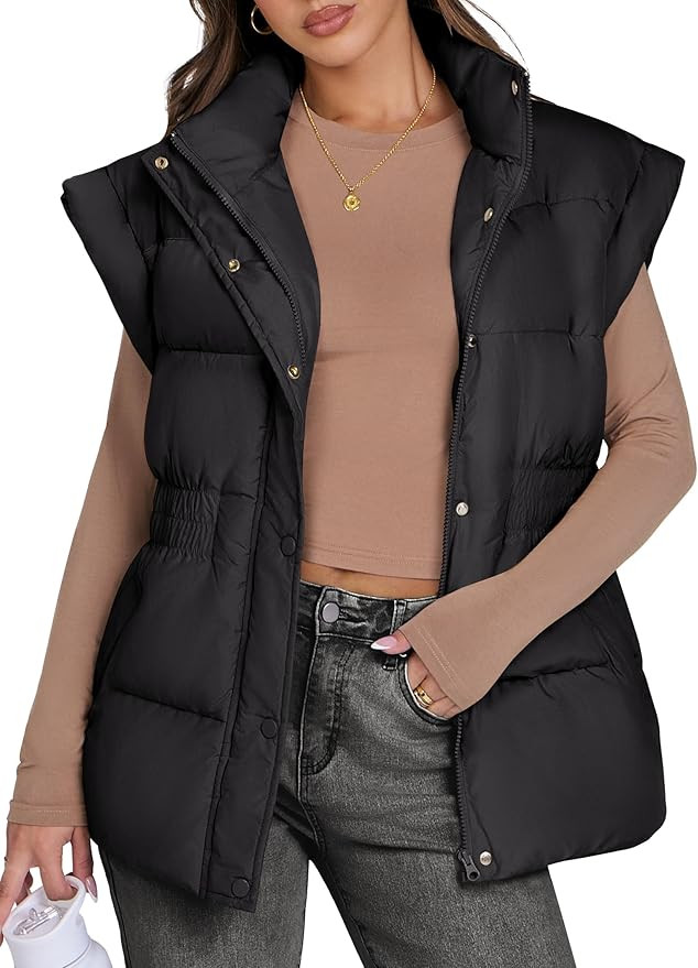 ANRABESS Women Puffer Vest Oversized Sleeveless Zip Up Stand Collar Lightweight Jackets 2024 Wint... | Amazon (US)