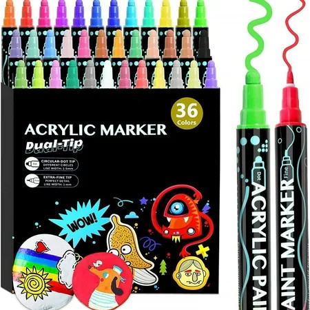 Acrylic Paint Pens Markers, 36 Colors Dual Tip Acrylic Paint Pens for Rock Painting, Wood, Canvas, Stone, Glass, Ceramic Surfaces, DIY Crafts Making Art Supplies (Round Tip and Fine Tip) | Walmart (US)
