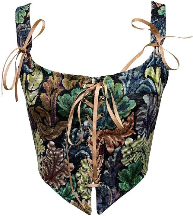 Dreay Womens Vintage Floral Print Grommet Lace Up Tie Front Corset Bustier Shapewear Top | Amazon (US)