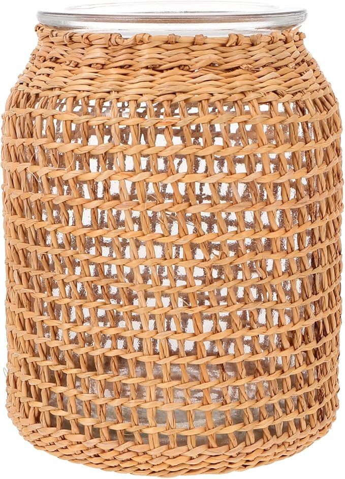 DOITOOL Glass Flower Vase with Rattan Cover, Round Decorative Flower Vase Flower Bud Vase Rustic ... | Amazon (US)