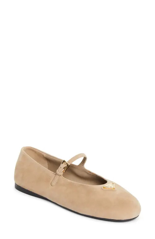 Prada Logo Mary Jane Flat in Sabbia at Nordstrom, Size 5.5Us | Nordstrom