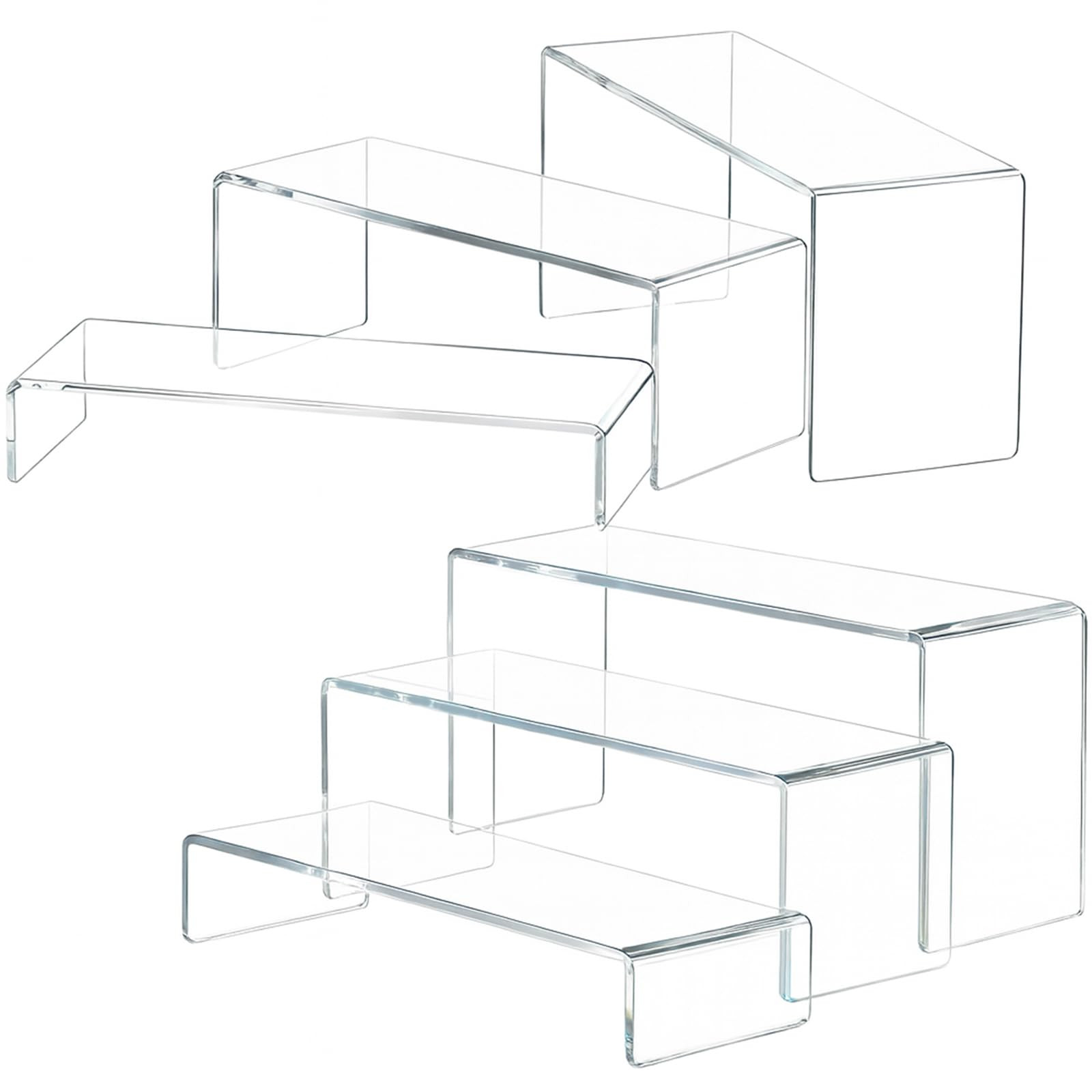 6 PCS Clear Acrylic Display Risers, Acrylic Risers for Display, Transparent Rectangle Display Stand for Figures, Collectibles, Perfume, Jewelry, Desserts, Cosmetics | Amazon (US)
