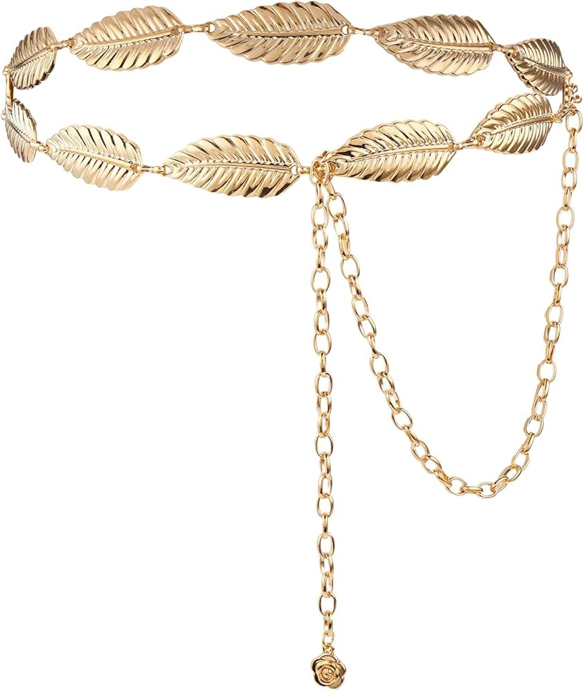 TIESOME Womens Metal Leaf Chain Belt, Adjustable Bridal Wedding Leaves Waistband Skinny Waist Bel... | Amazon (UK)