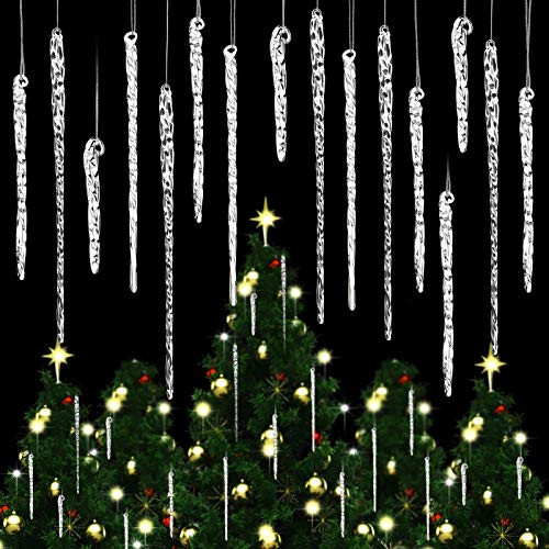 24 Pieces Clear Glass Icicle Christmas Tree Ornaments 4 Sizes 2.4-7.1 Inch Twisted Clear Icicle Drop Ornaments Xmas Icicles Pendant Hanging Decorations for Christmas Wedding Holiday | Amazon (US)