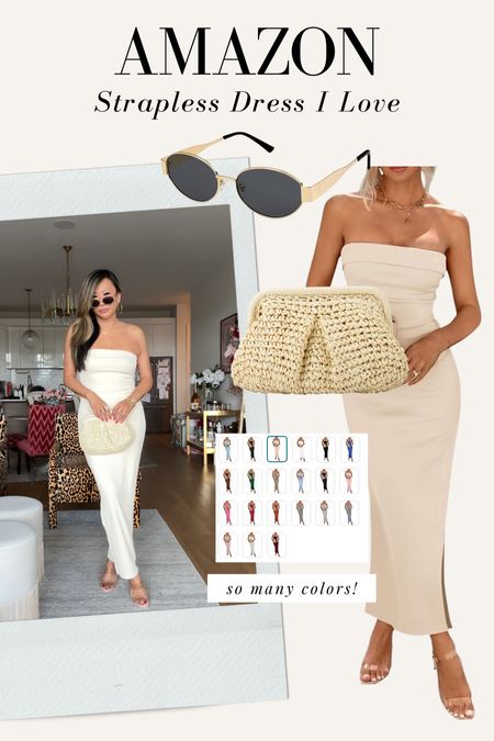 Amazon strapless dress I love! TTS wearing small, comes in a bunch of colors 

Amazon finds, Amazon dress, Amazon sunglasses, Amazon clutch, straw clutch, maxi dress, wedding guest dress

#LTKWedding #LTKFindsUnder100 #LTKStyleTip