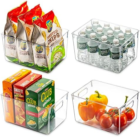 Set Of 4 Clear Pantry Organizer Bins Household Plastic Food Storage Basket with Cutout Handles fo... | Amazon (US)