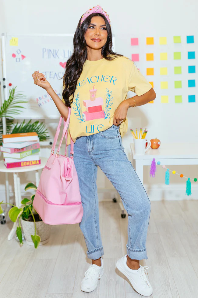 Teacher Life Mustard Oversized Graphic Tee | Pink Lily