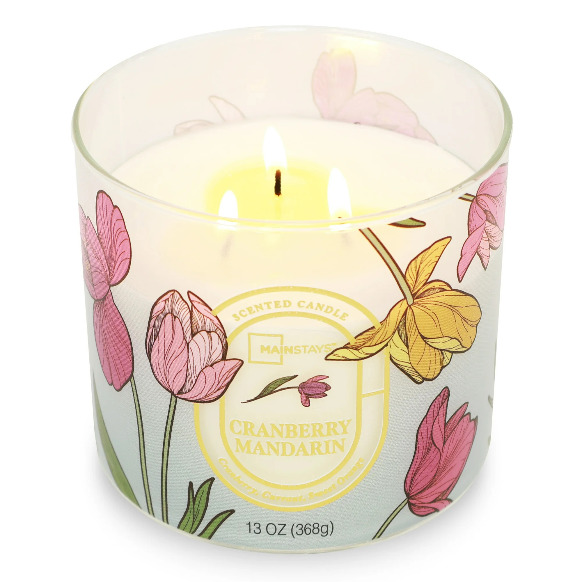 Mainstays 3-Wick Floral Scene Scented Jar Candle, Cranberry Mandarin, 13oz | Walmart (US)