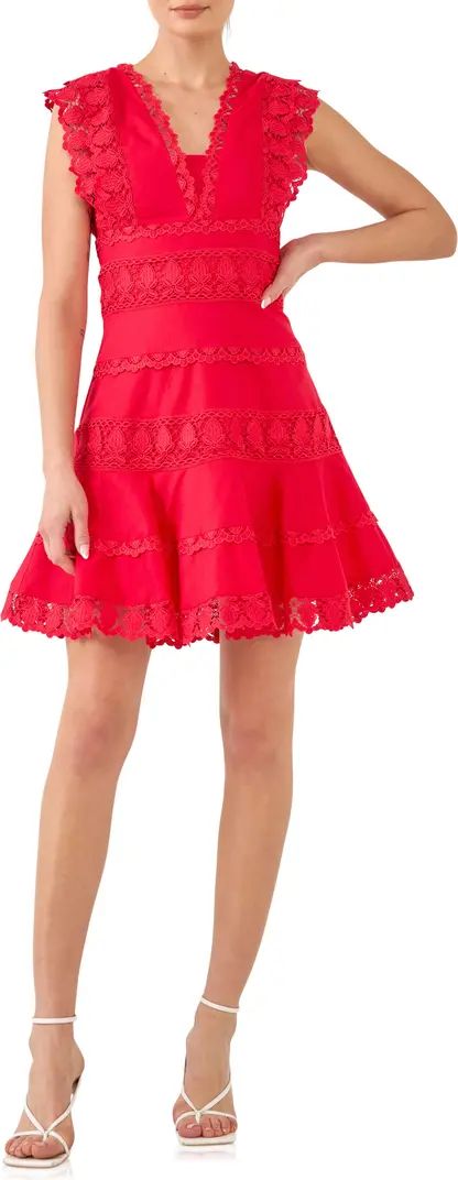 Endless Rose Plunge Neck Tiered Lace Linen & Cotton Dress | Nordstrom | Nordstrom