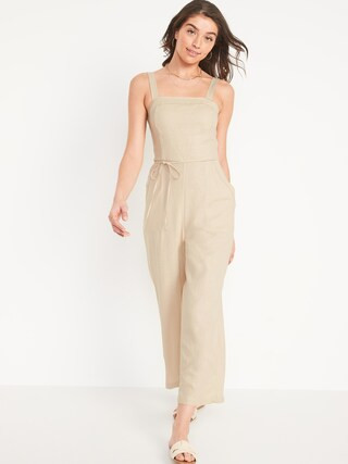 Sleeveless Linen-Blend Tie-Belt Wide-Leg Jumpsuit for Women | Old Navy (US)