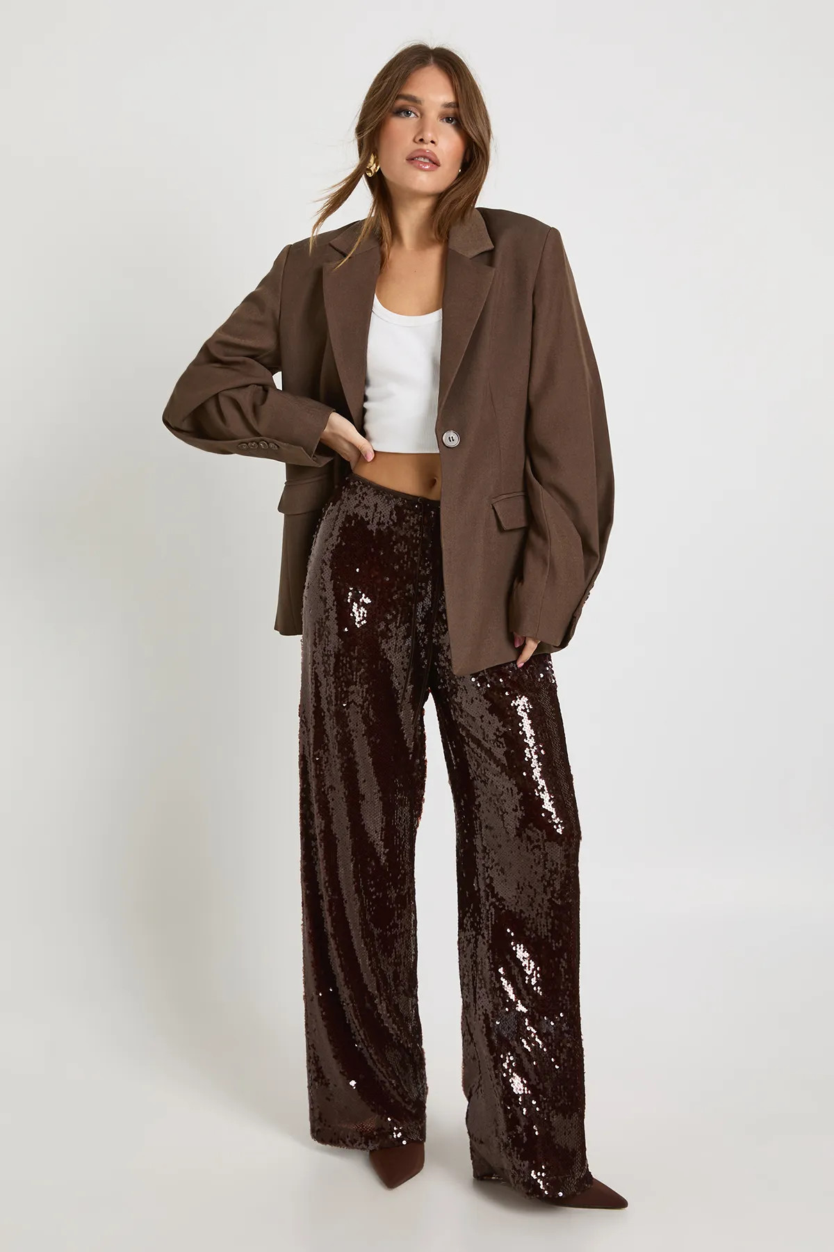 Low Rise Drawcord Waistband Sequin Trouser | Boohoo.com (UK & IE)