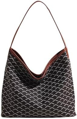 Geometric pattern shoulder bag, large capacity shoulder bag, brown trim, stylish women's crossbod... | Amazon (US)
