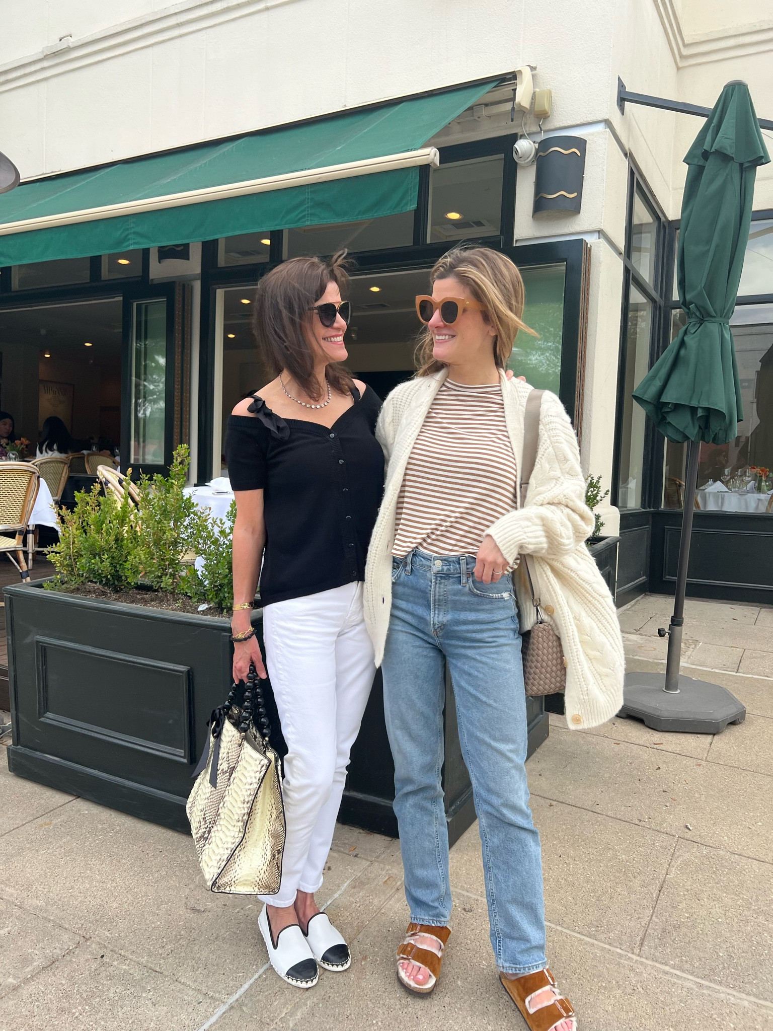 Lunch date with momma! 

Striped tee - Shopbop (XS)
Cardi - Jenni Kayne 
Jeans - Agolde Wilder
Shoes - Birkenstocks
Bag - Naghedi