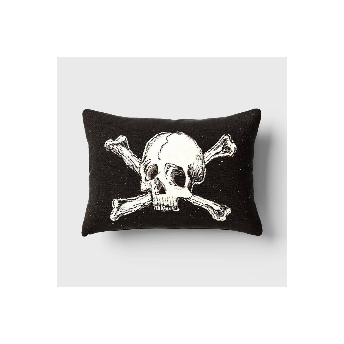Oversize Skull and Crossbones Woven Cotton Lumbar Halloween Throw Pillow Black - Threshold™ | Target