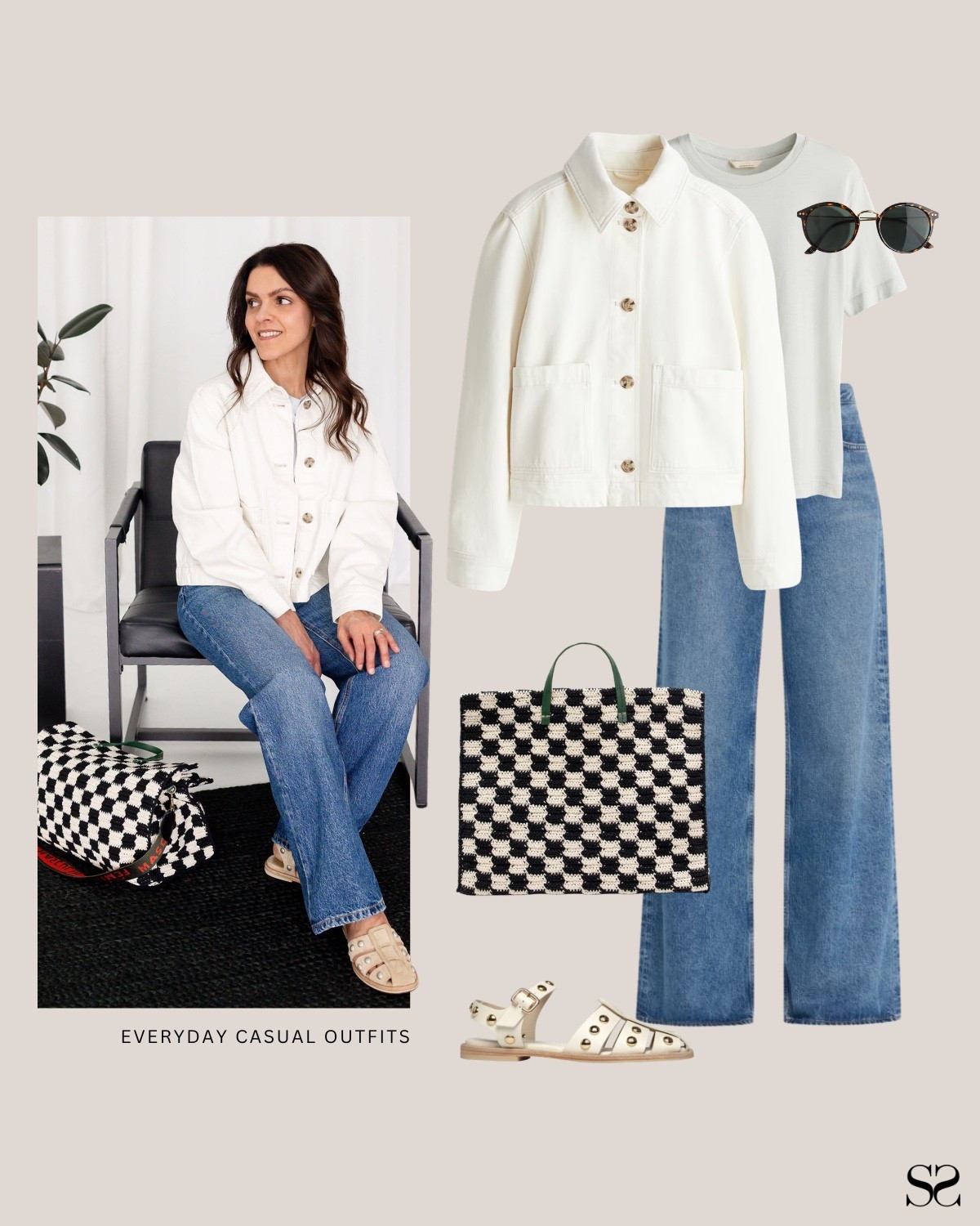 Outfit idea when you’re in a pinch: A white tee and light wash jeans with an accent bag that steals the show. The tee and denim formula always wins. 

White jacket, light wash jeans, sage tee, checkered tote, white sandals 

#LTKSeasonal #LTKootd #LTKgrwm