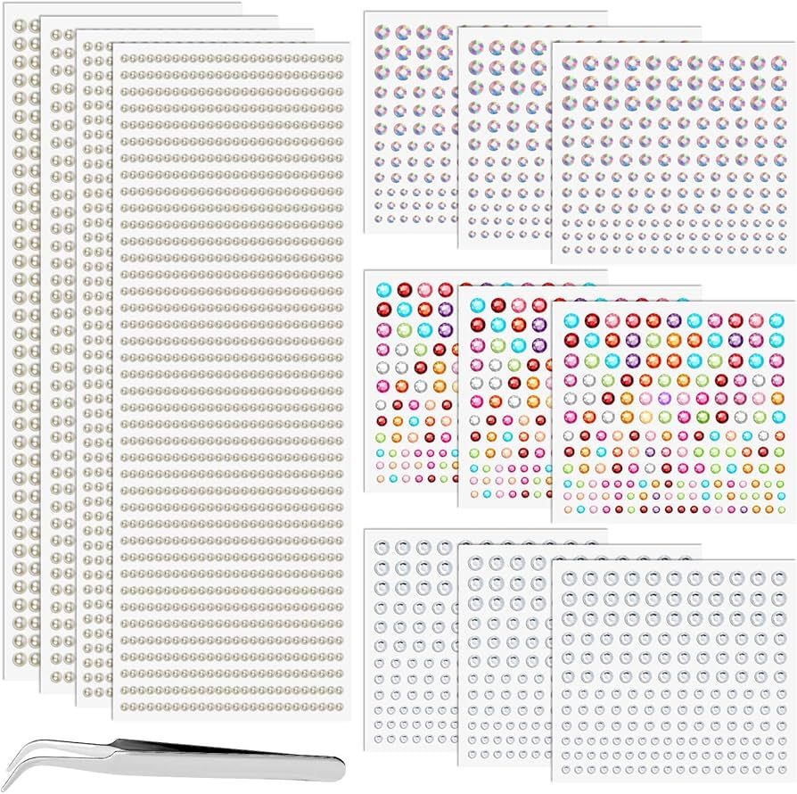4576 Pieces Hair Pearls and Face Rhinestones Stickers, Self Adhesive Stick on Pearls Bling Gems J... | Amazon (US)