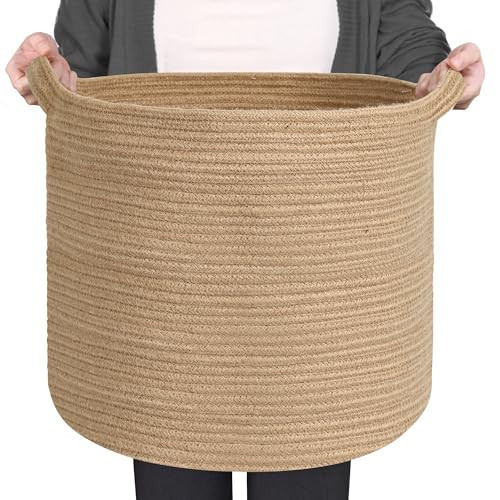 MEGASKET Large Wicker Storage Basket, 16" x 14" Jute Woven Basket with Handle, Living Room Blanket Storage, Big Wicker Laundry Basket, Kids Toy Bin Box Organizer, Decorative Round Baskets for Decor | Amazon (US)