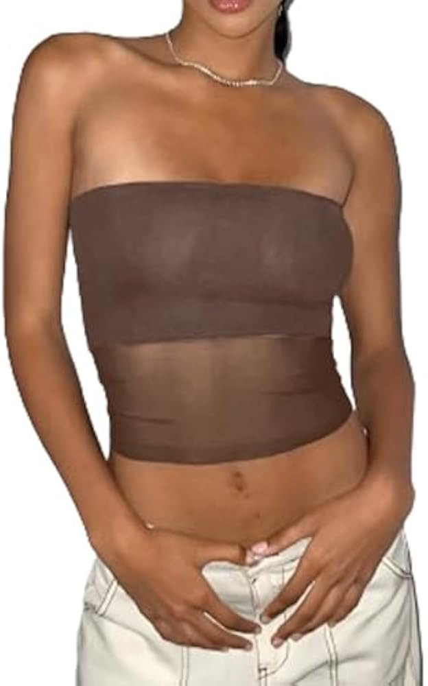 EMMIOL Tube Tops for Women Sexy See Through Y2K Tops Sheer Mesh Stretchy Bandeau Top Going Out St... | Amazon (US)