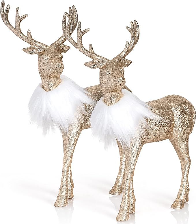 Amazon.com: Ornativity Gold Glitter Christmas Reindeer - Holiday Party Deer Figurine Statues Dinn... | Amazon (US)