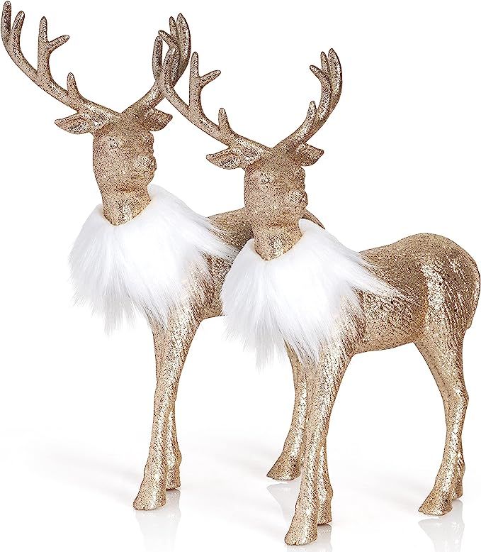 Ornativity Gold Glitter Christmas Reindeer - Holiday Party Deer Figurine Statues Dinner Tabletop ... | Amazon (US)