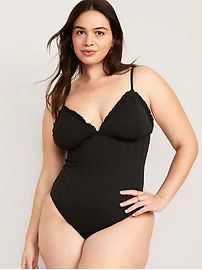 Eyelet-Embroidered V-Neck Ruffle-Trimmed One-Piece Swimsuit for Women | Old Navy (US)