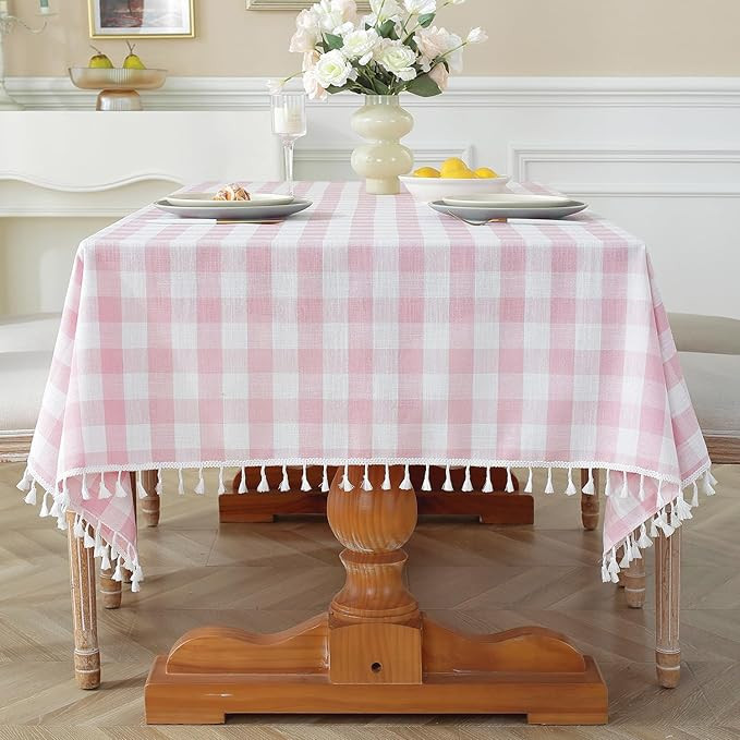 Laolitou Pink Checkered Tablecloth Rectangle Washable Buffalo Plaid Table Cloth with Tassel Cotto... | Amazon (US)