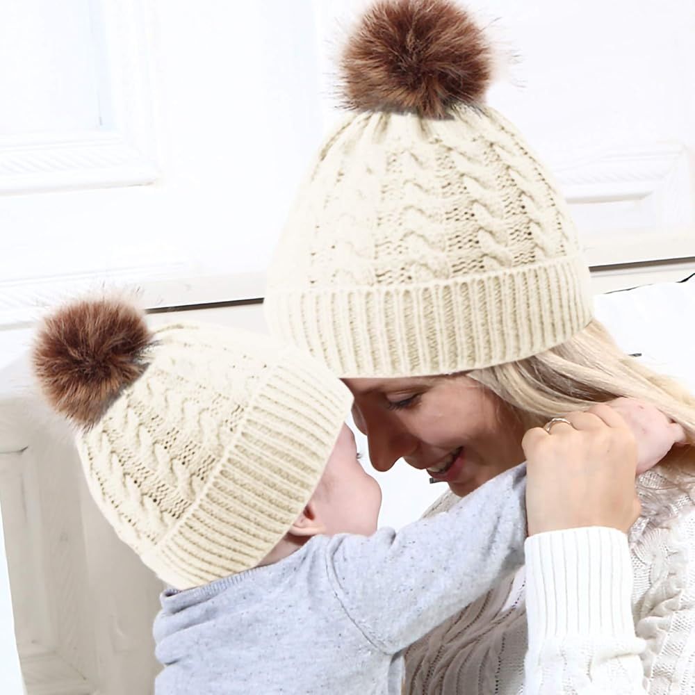 2PCS Parent-Child Hat Warmer, Mother & Baby Daughter/Son Winter Warm Knit Hat Family Crochet Beanie  | Amazon (US)