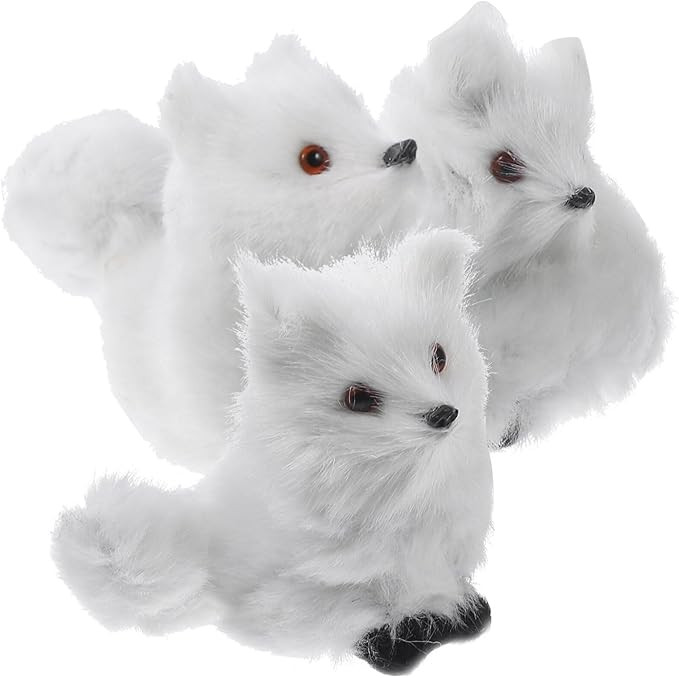 3pcs Fox Christmas Ornaments Animal Cake Toppers Plush Animal Figures Fur Fox Model Fox Sculpture... | Amazon (US)
