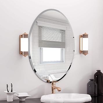 KOHROS Oval Beveled Polished Frameless Wall Mirror for Bathroom, Vanity, Bedroom (24" W x 35" HOv... | Amazon (US)