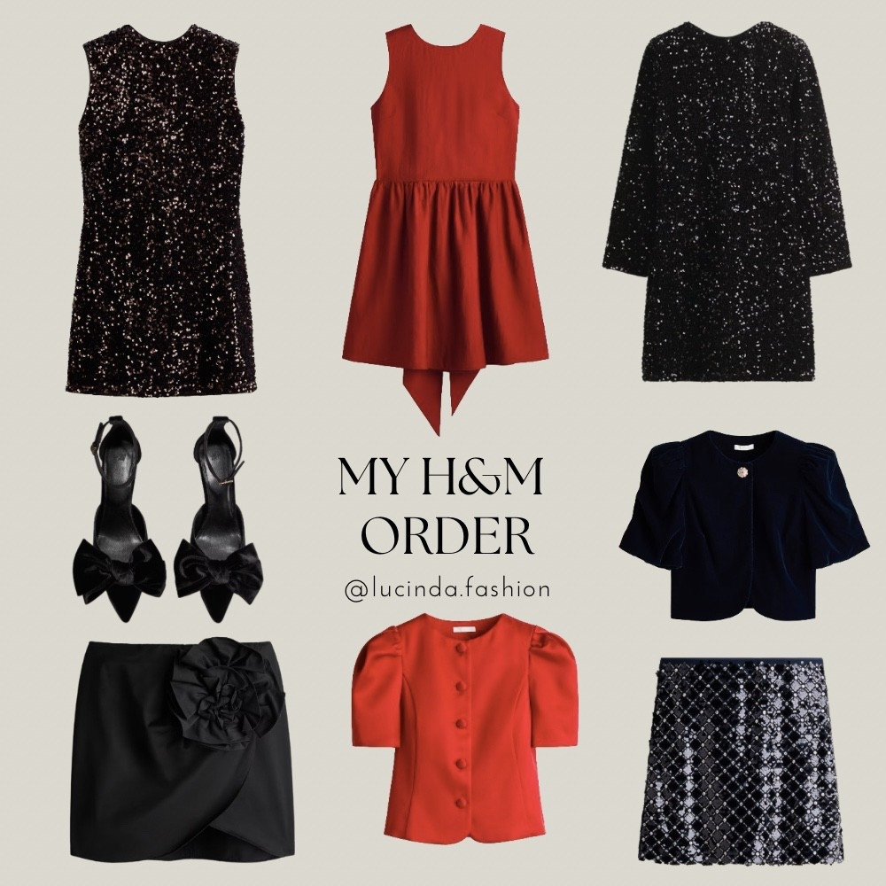 My h&m order party wear ❤️✨

Sequin dress bow heels sequin skirt red dress black dress black skirt navy top partywear 

#LTKfestive #LTKwinter #LTKuk