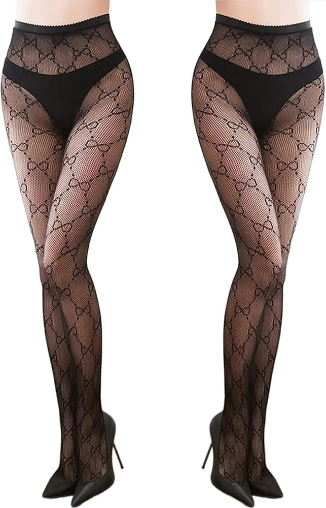 2 Pairs Lace Patterned Tights Fishnet Floral Stockings Small Hole Pattern Leggings Tights Net Pan... | Amazon (US)