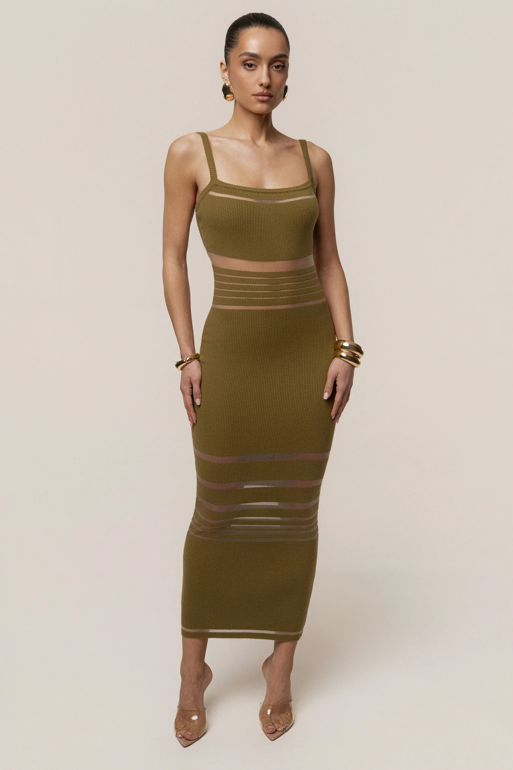 Moss Striped Rib Knit Dress | JLUXLABEL US