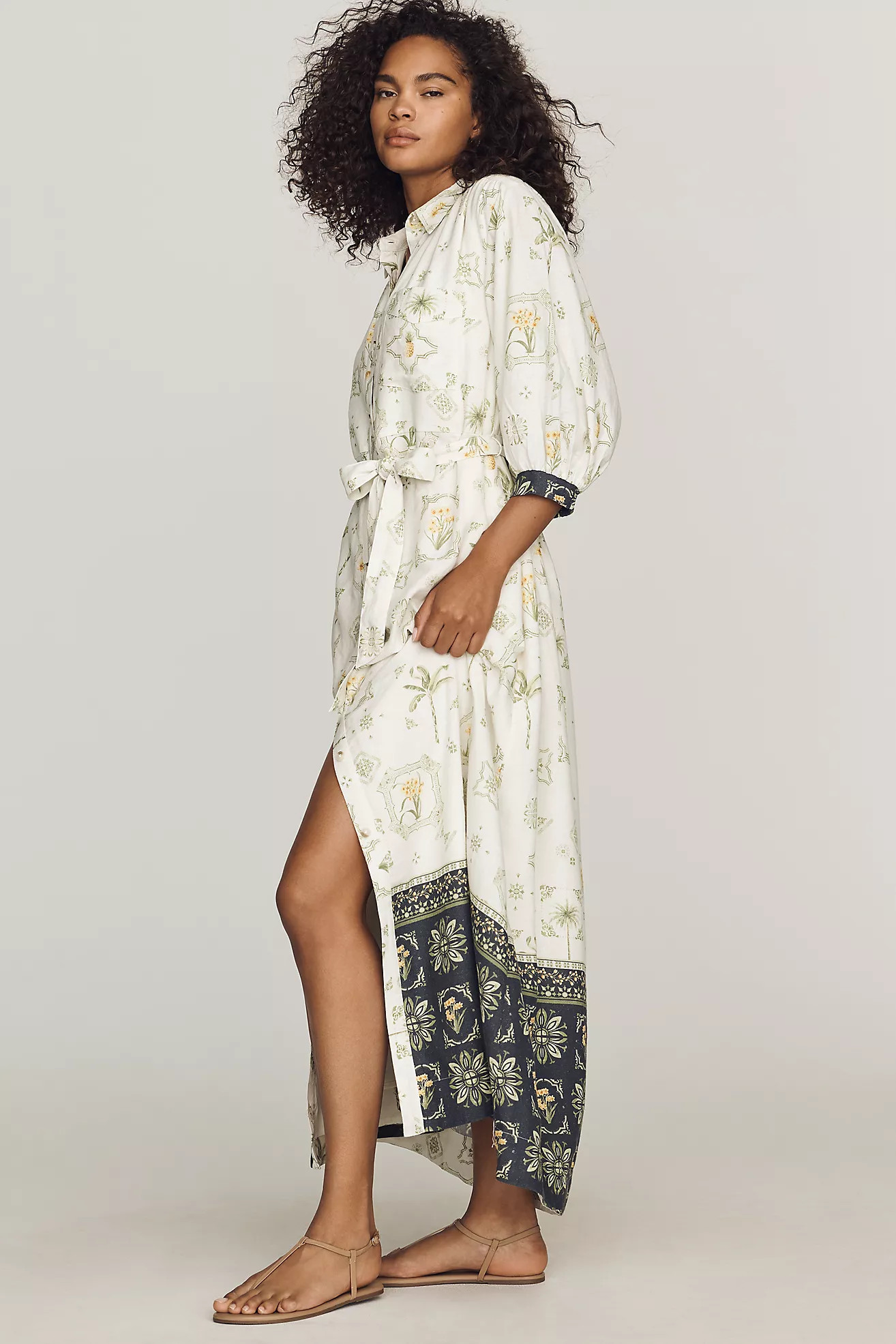 Maeve Mona Linen Blend Maxi Shirtdress | Anthropologie (US)