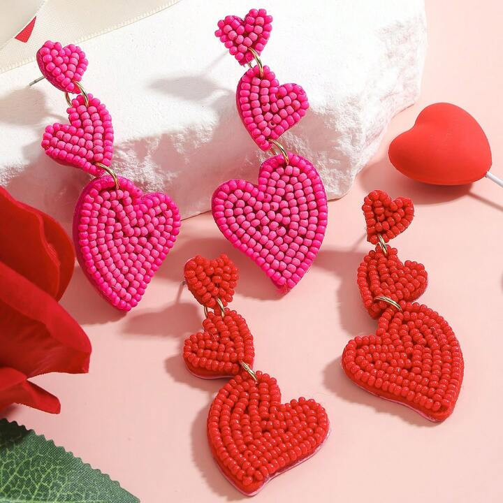 1 Pair Valentine's Day Faux Pearl Contrast Color Bohemian Beaded Earrings, Lovely Holiday Atmosph... | SHEIN